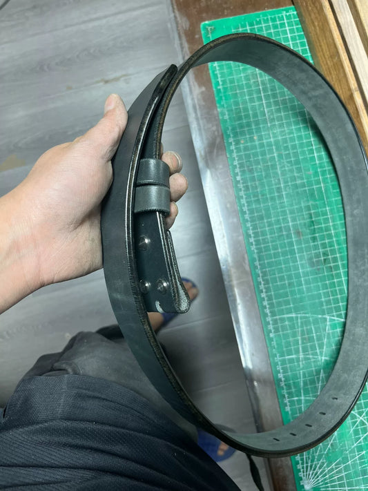 Black Meishan buckleless leather belt for men, width and thickness can be customized 3 cm wide, 3