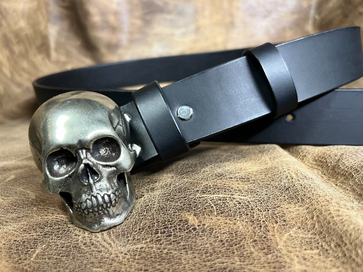 American retro skull pure copper belt buckle with black Italian veg…
