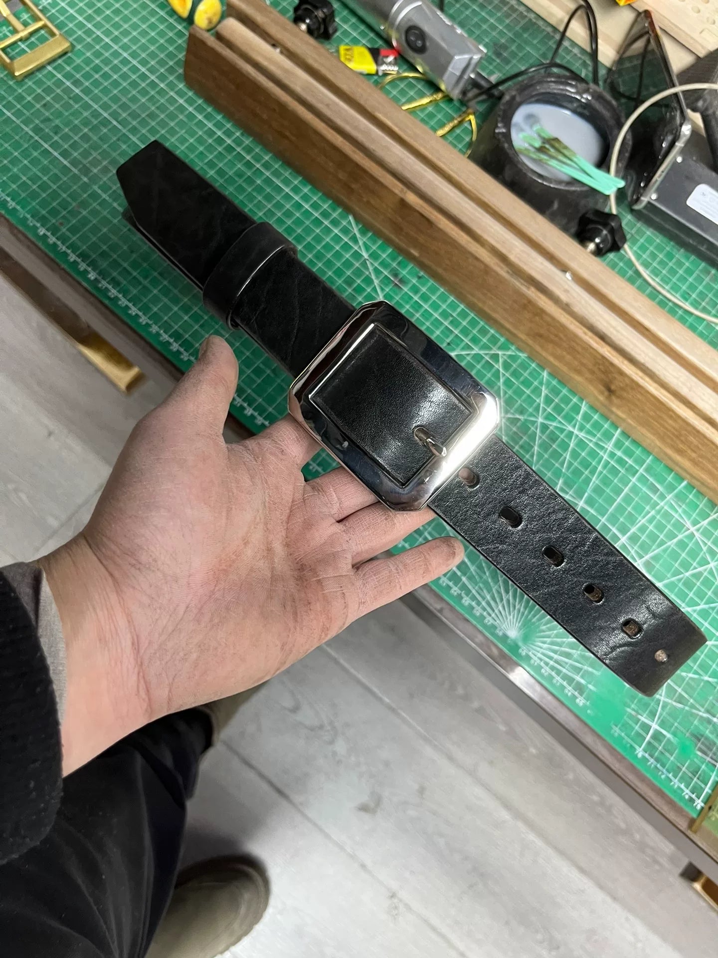 Black dyed bison leather handmade belt imported from North America
