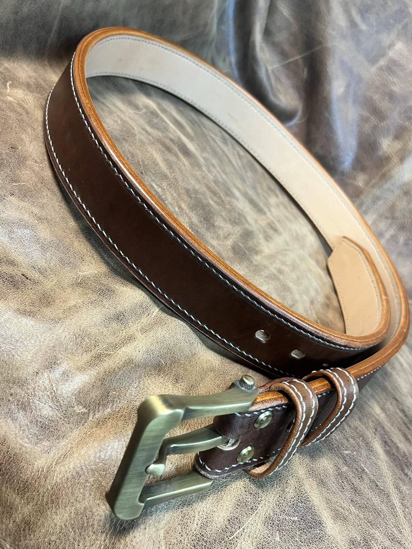 7mm thick double-layer hand-stitched cordovan leather handmade belt…
