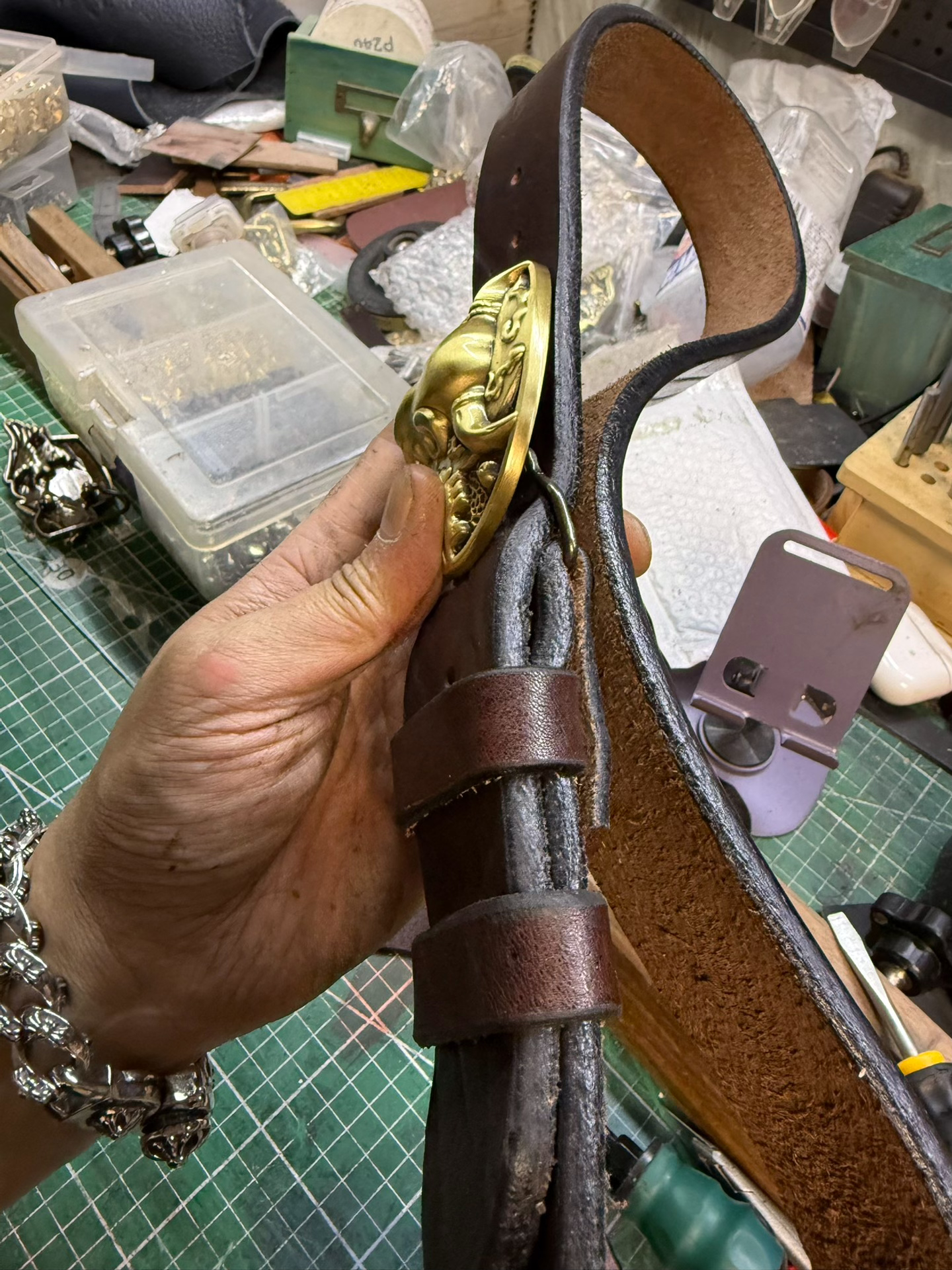 6 mm thick black bison leather handmade belt