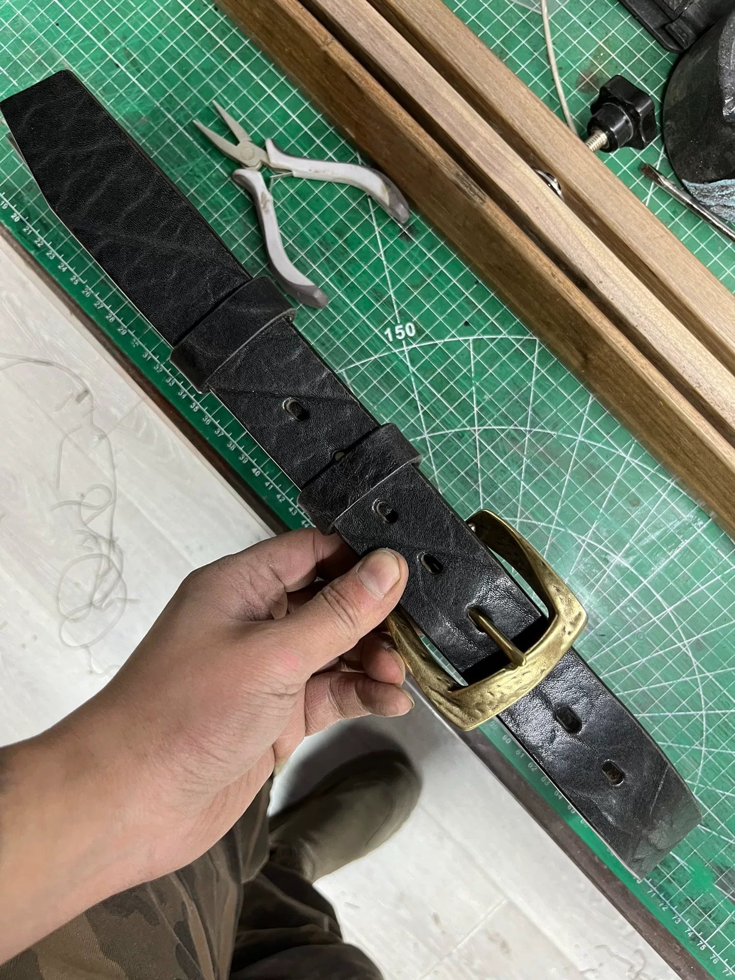 Black dyed bison leather handmade belt imported from North America