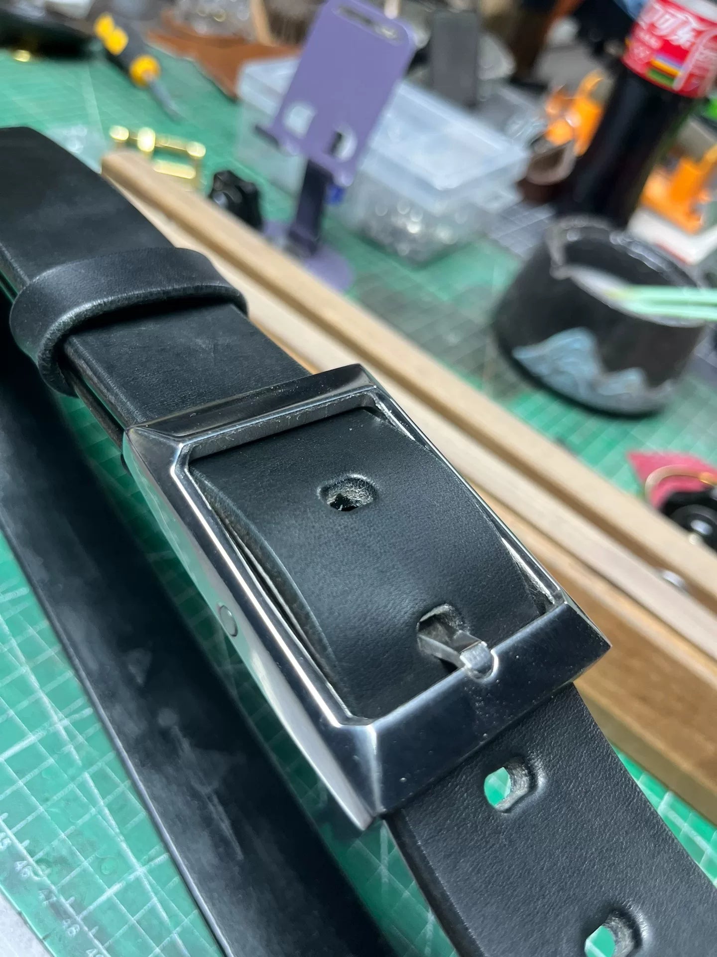 Meian handmade belt, imported from Meian. Black, business casual belt