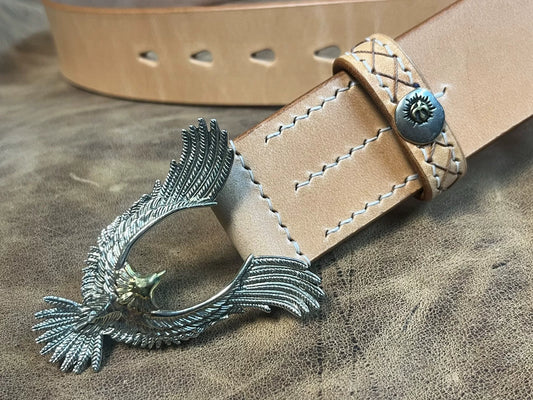 Pure copper Takahashi style eagle belt buckle with natural cowhide…