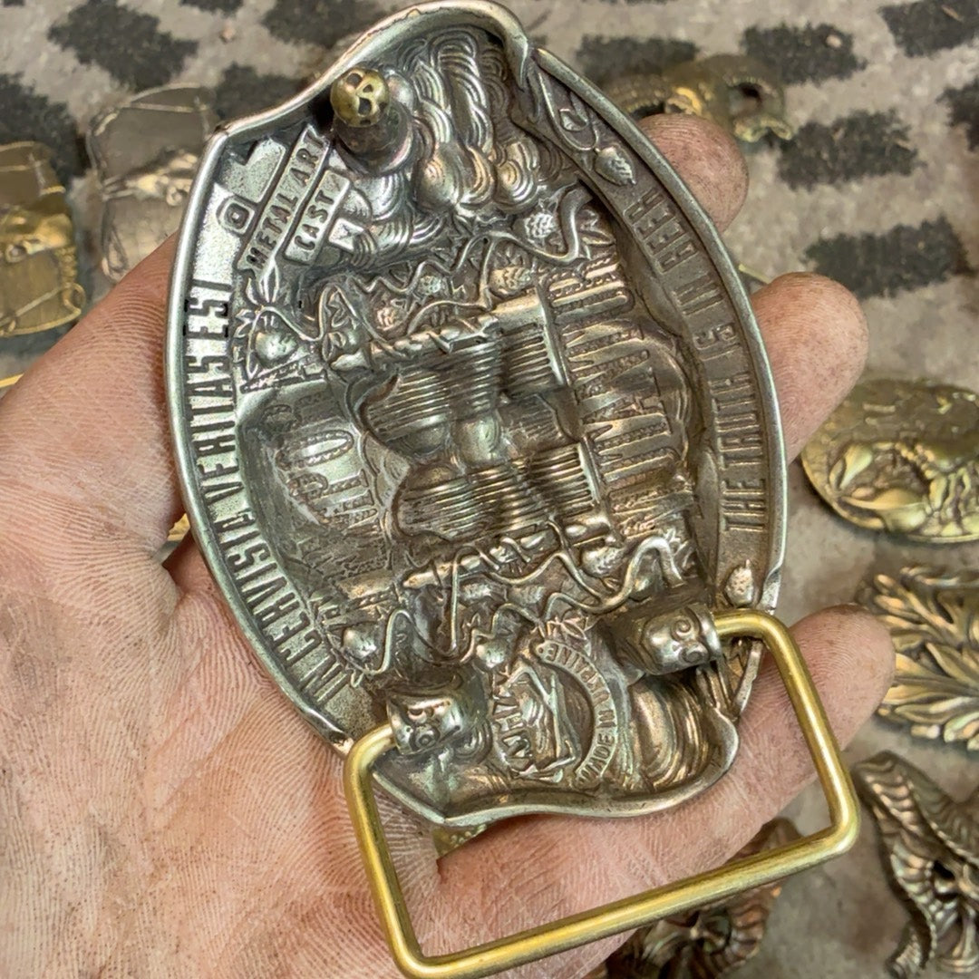 Pure copper Western Skull Cuban gusset plate buckle