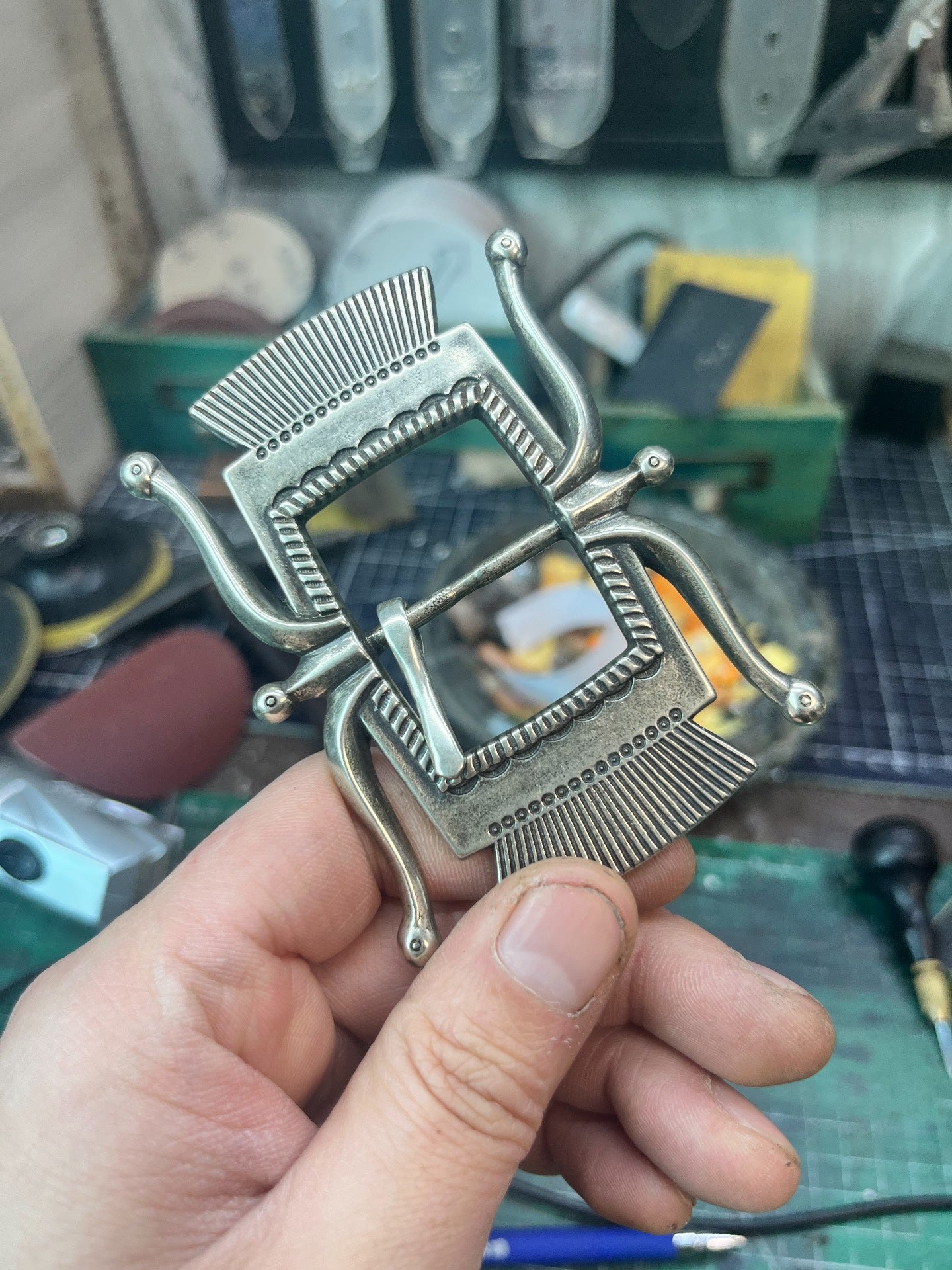 RRL Vintage Silver-Plated White-Bronze Buckle — Aged Finish