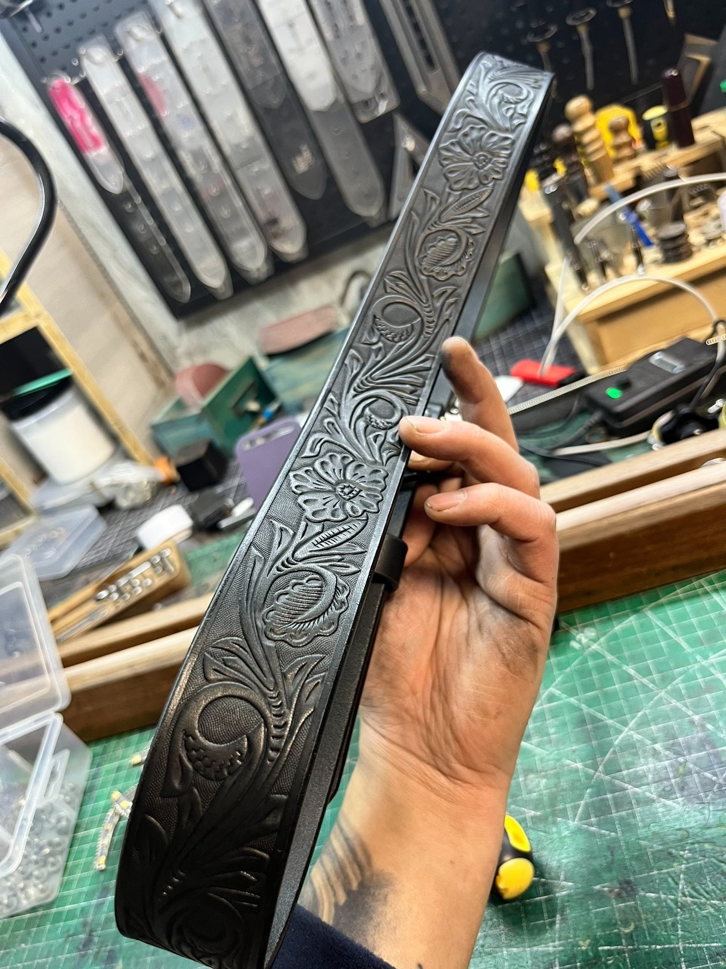 Black imported full-grain Saddle embossed handmade genuine leather…