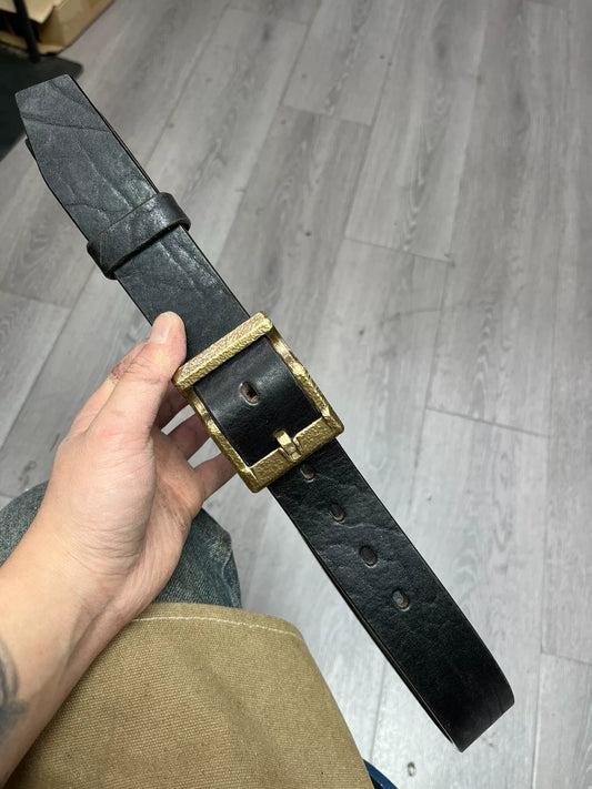 6.5mm Hand-Hammered Texture Buffalo Leather Belt — 4cm Wide