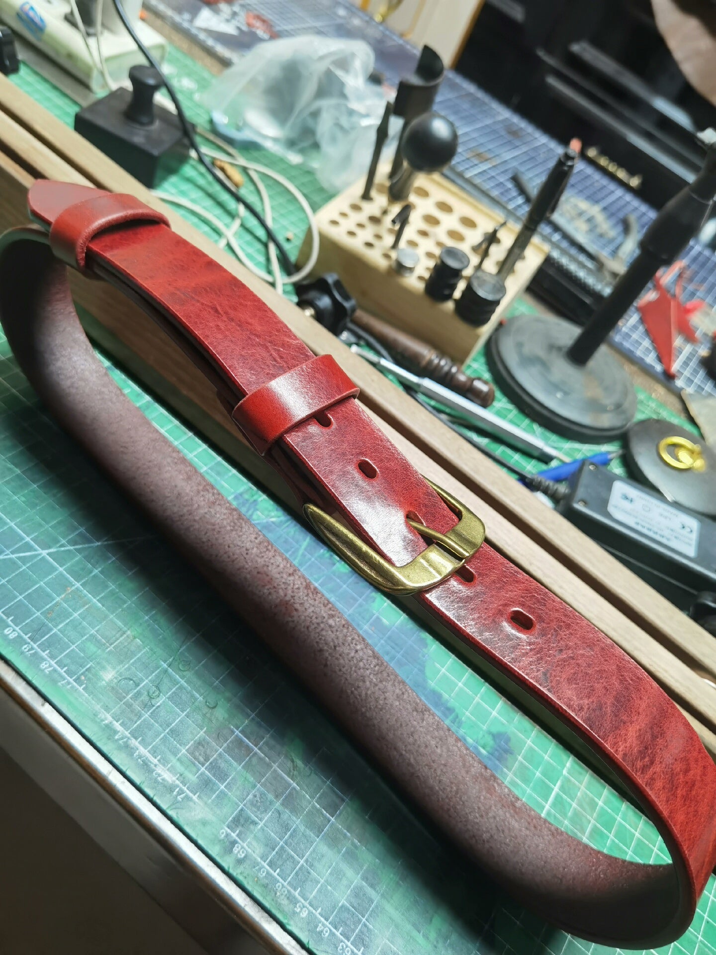 Retro imported Horwen style waxed leather belt strip
