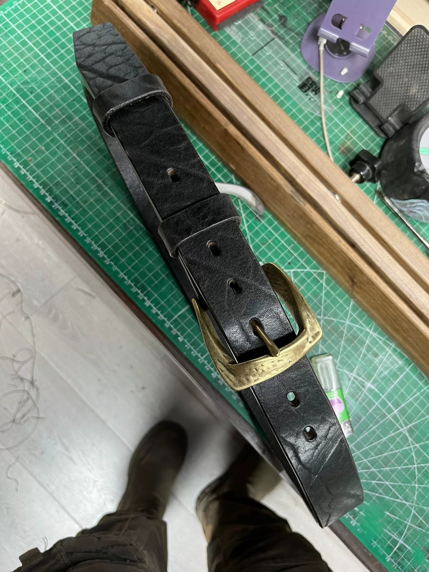 Black dyed bison leather handmade belt imported from North America