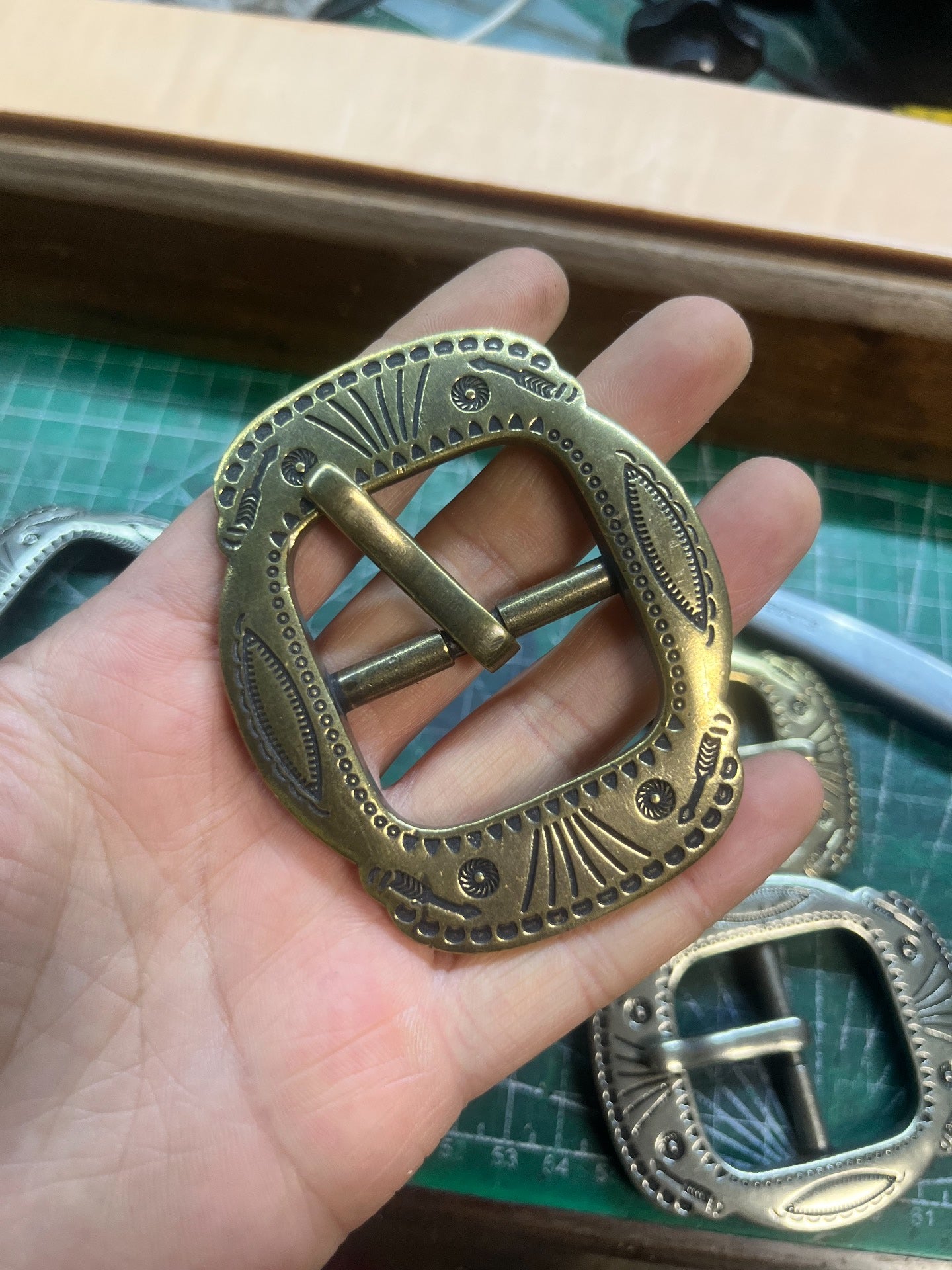 RRL Double RL Replica Belt — Solid White Bronze & Brass Vintage Buckle