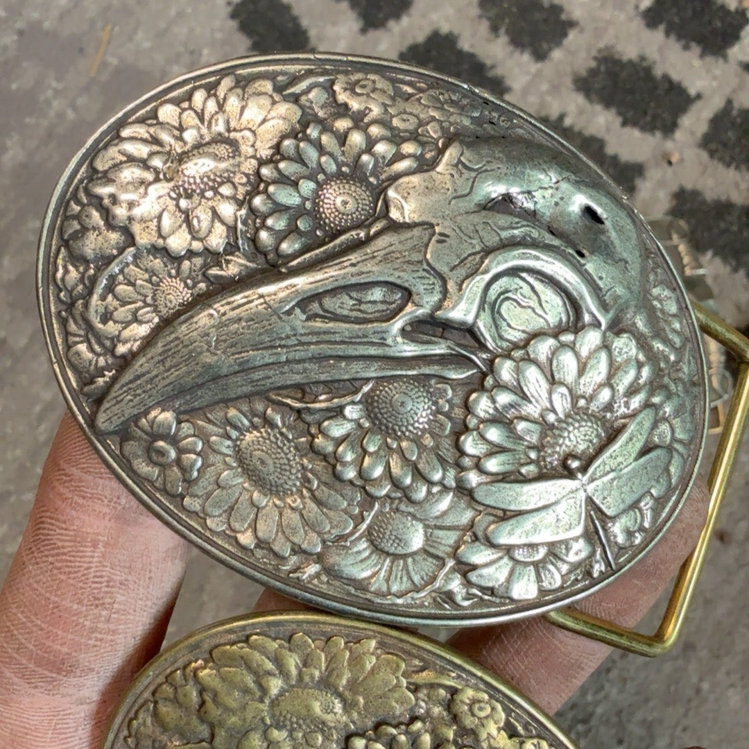 Pure copper Raven Western Central Cuban buckle