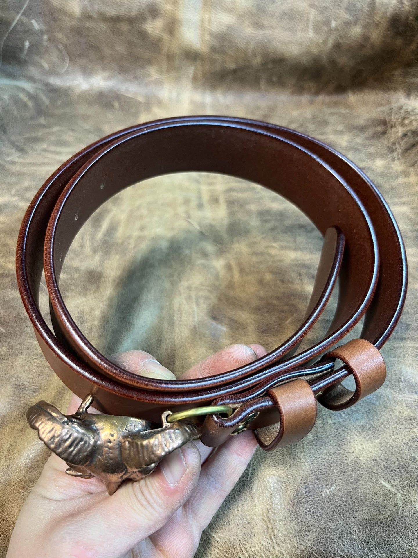 Italian brown cowhide genuine first layer cowhide with white copper…