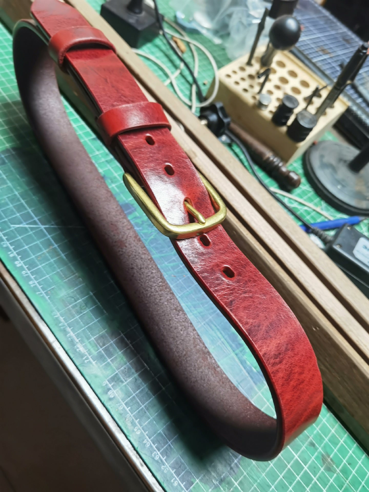 Retro imported Horwen style waxed leather belt strip