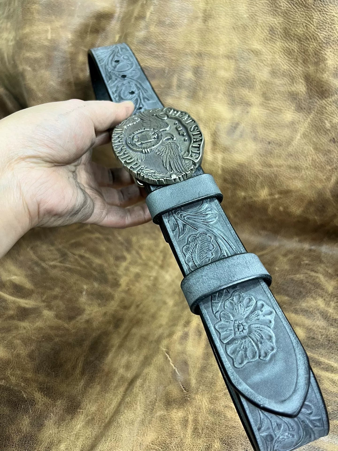 Italian horse rein carving handmade belt