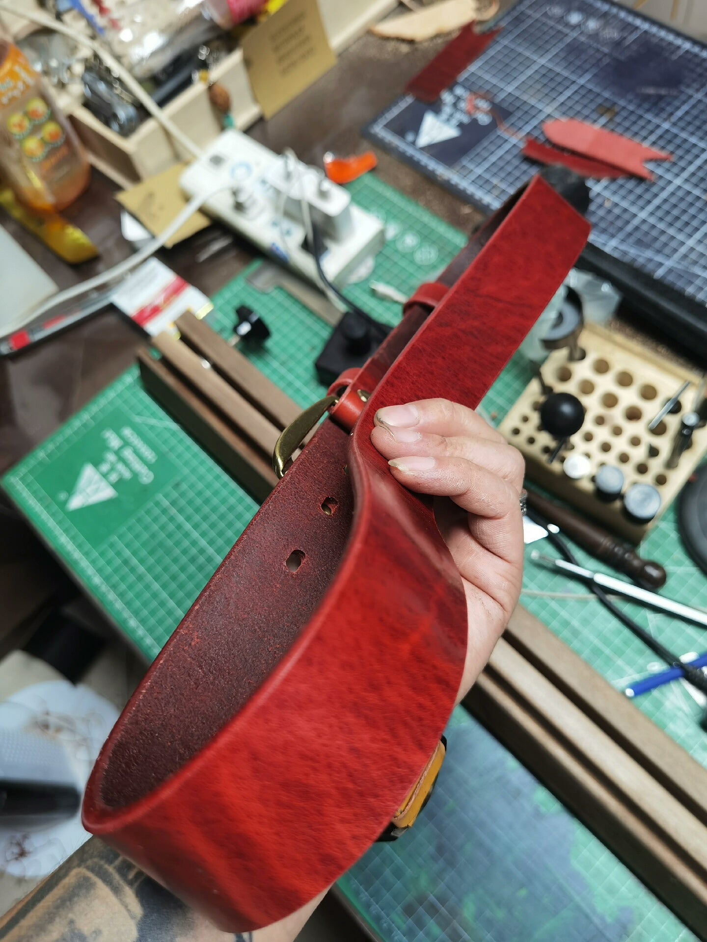 Retro imported Horwen style waxed leather belt strip