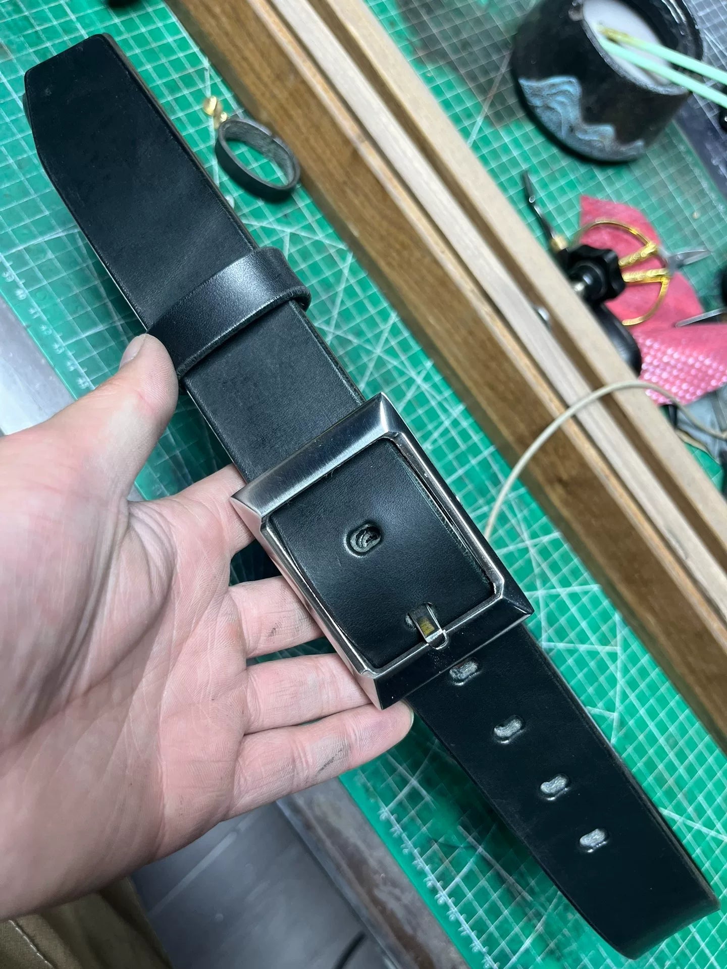Meian handmade belt, imported from Meian. Black, business casual belt