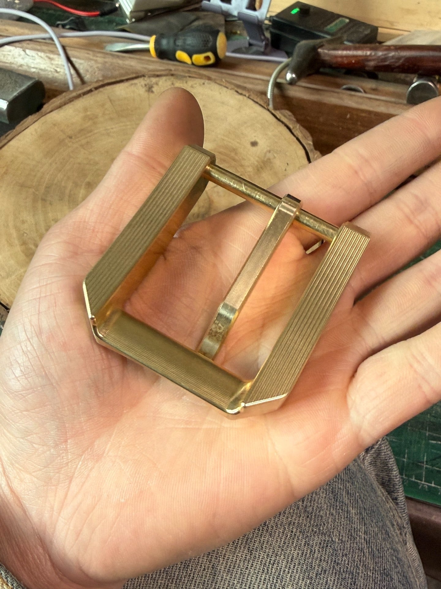 Brass large D buckle octagonal buckle wire cut thick belt buckle 4.…