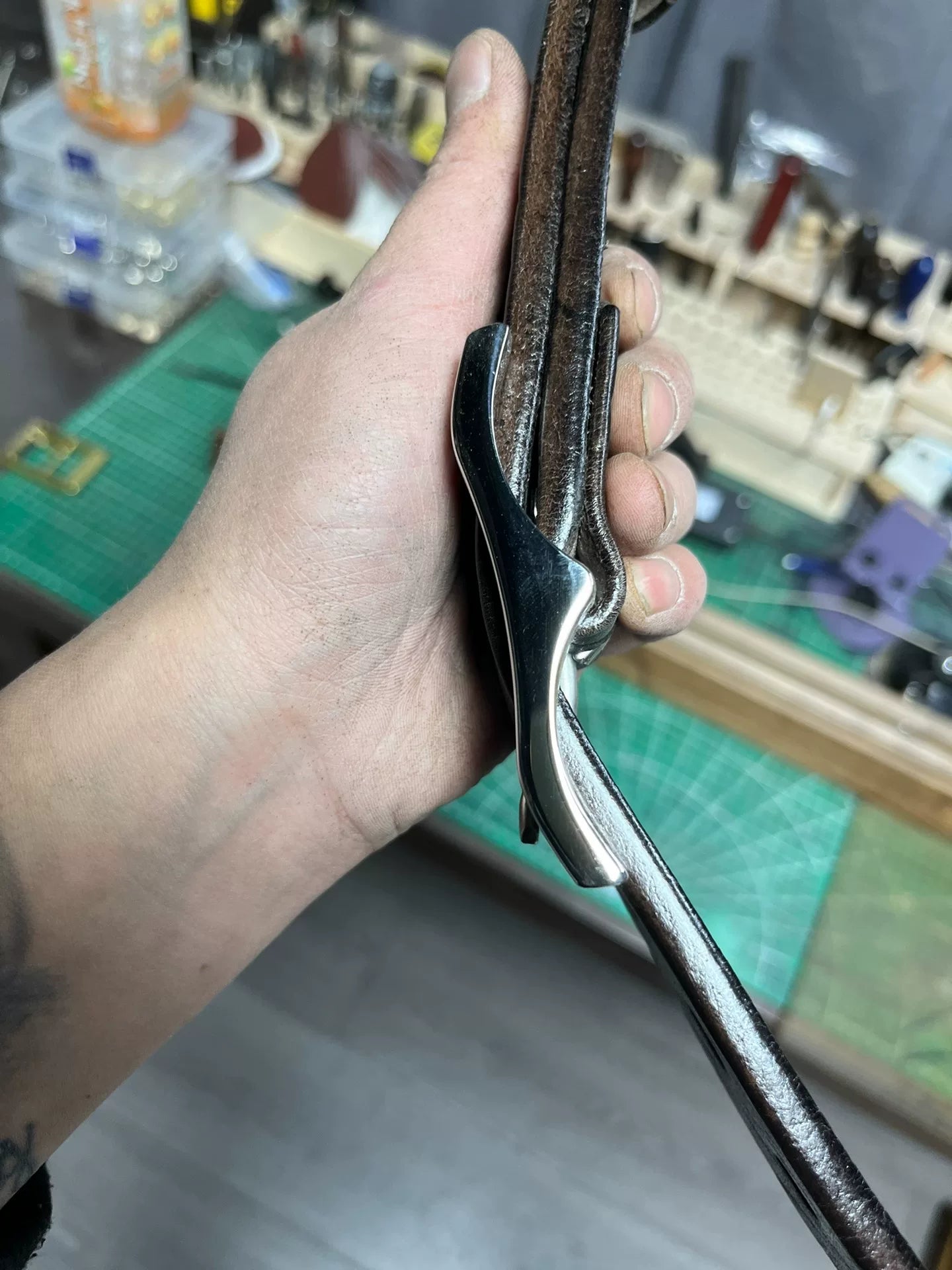 Black dyed bison leather handmade belt imported from North America