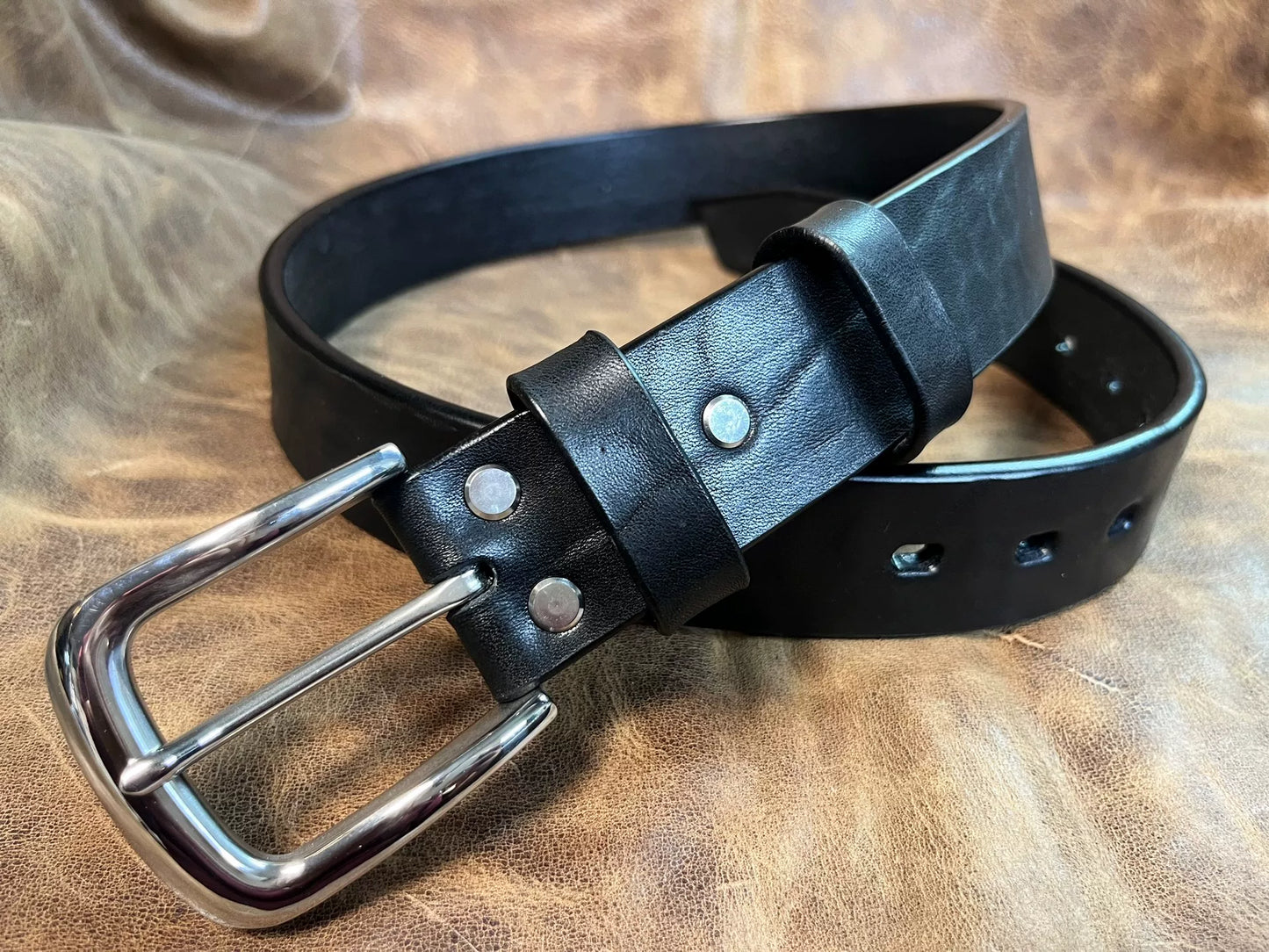 Handmade bison leather belt