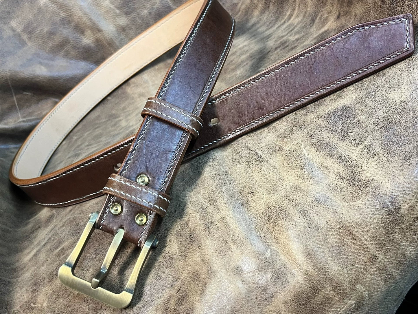 7mm thick double-layer hand-stitched cordovan leather handmade belt…
