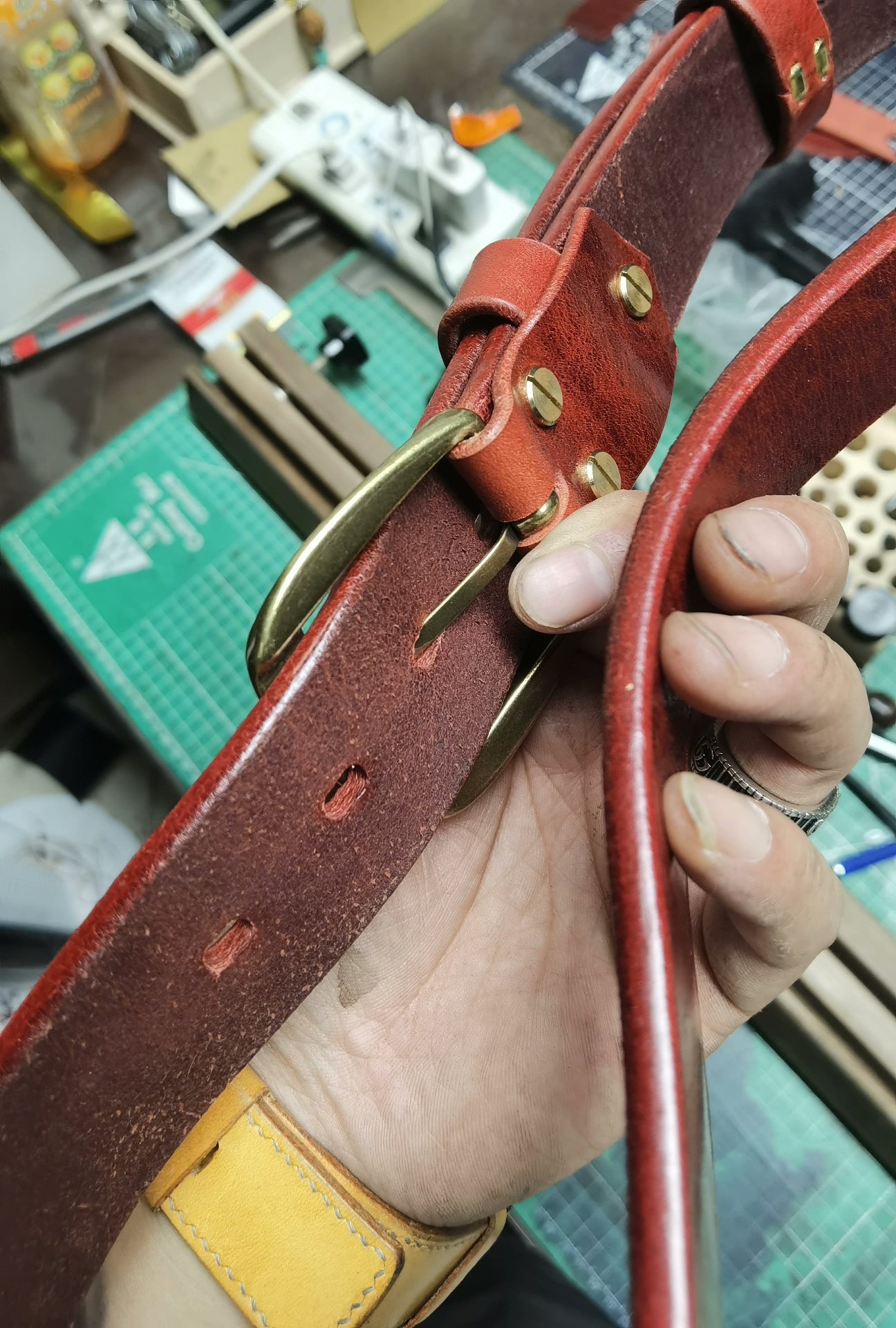 Retro imported Horwen style waxed leather belt strip