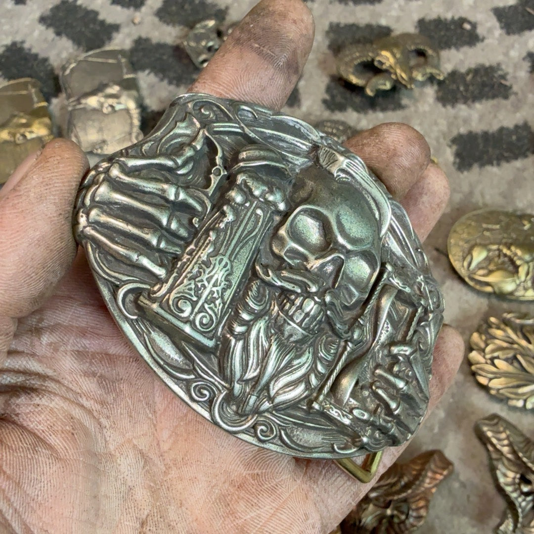 Pure copper Western Skull Cuban gusset plate buckle