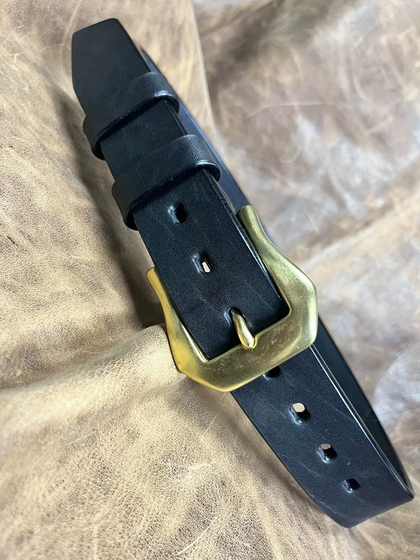 Black dyed bison leather handmade belt imported from North America