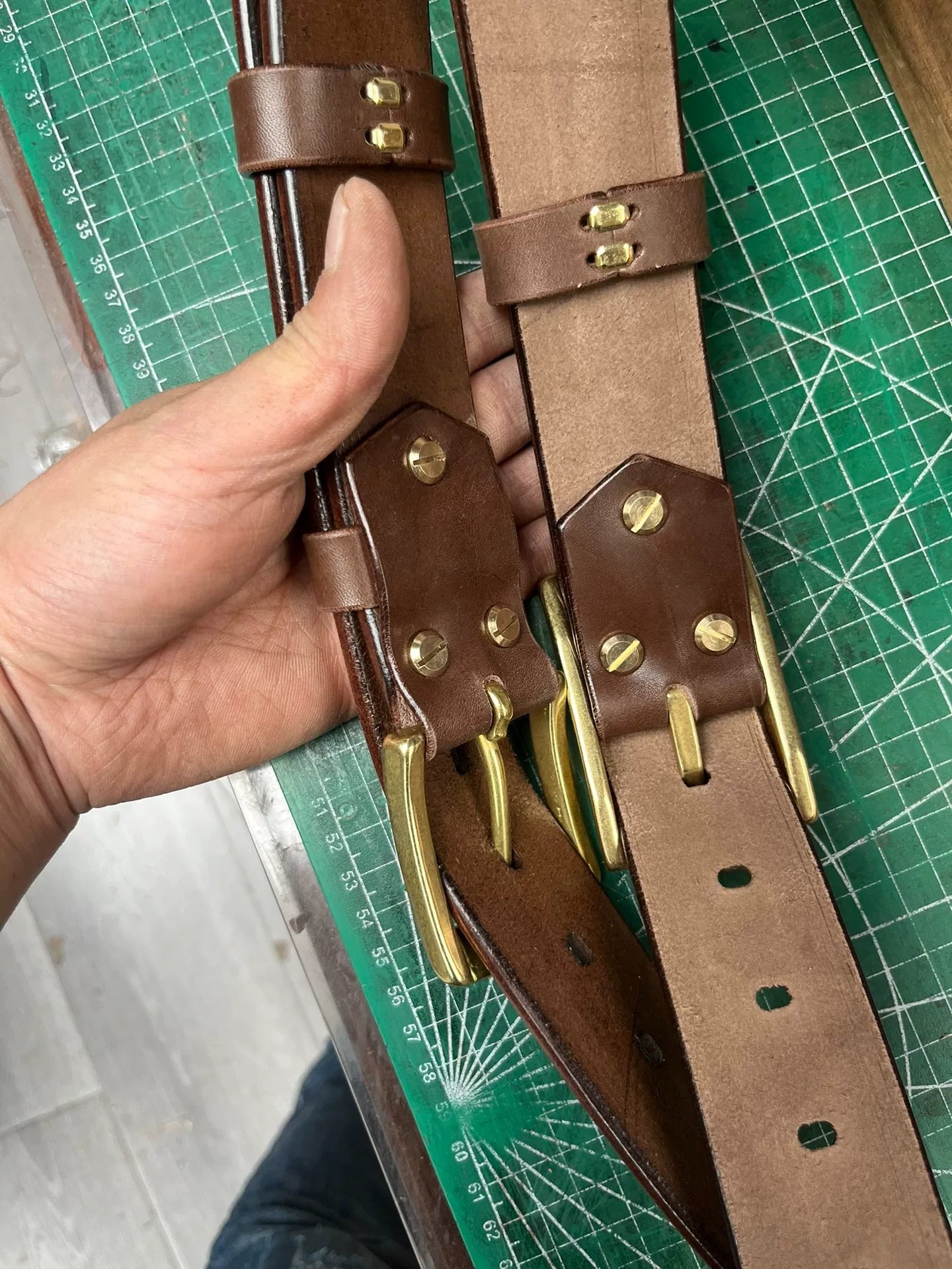 Heavyweight saddle leather gadfly 4th generation brass men's belt i…