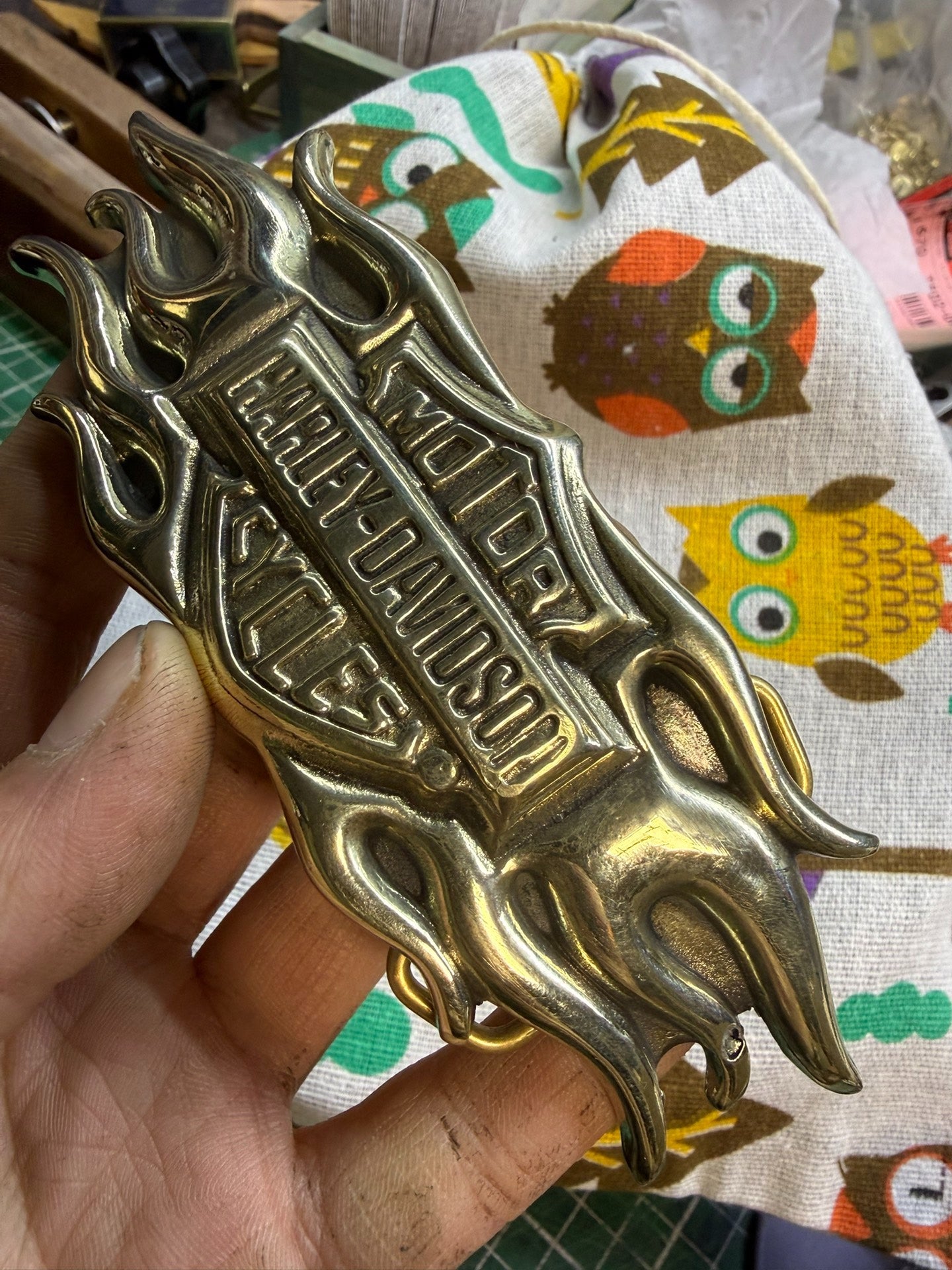 Solid pure brass Harley Harley flame smooth buckle