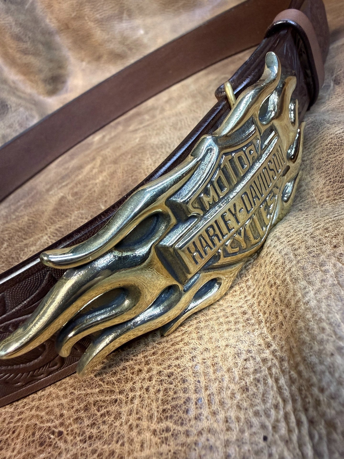 Solid Pure Brass Harley Harley Flame Smooth Buckle Handmade Belt Cu…