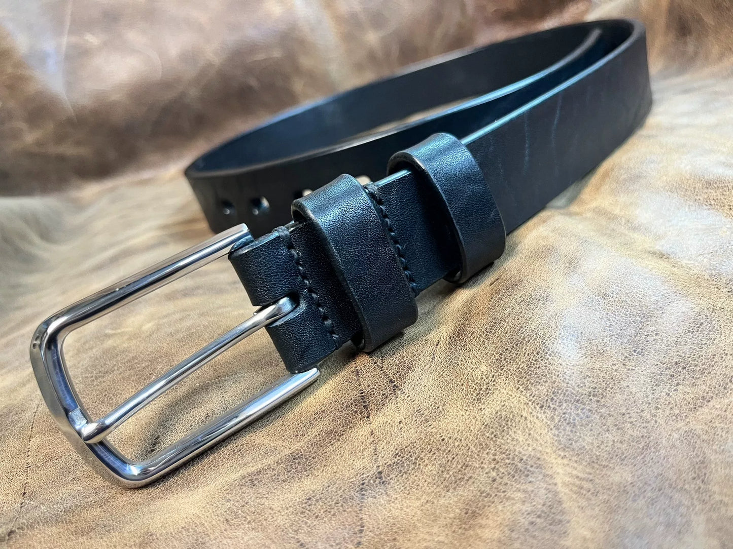 Black bison leather handmade belt