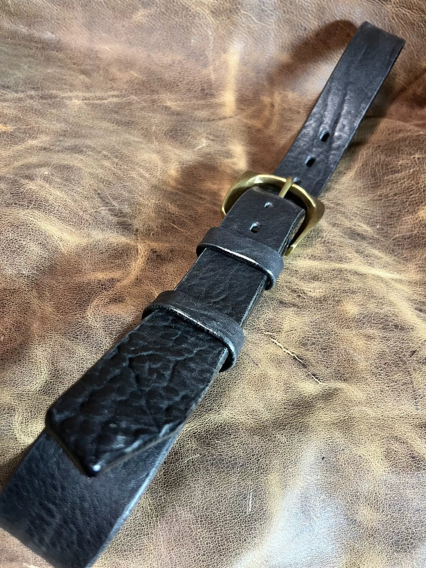 Black dyed bison leather handmade belt imported from North America