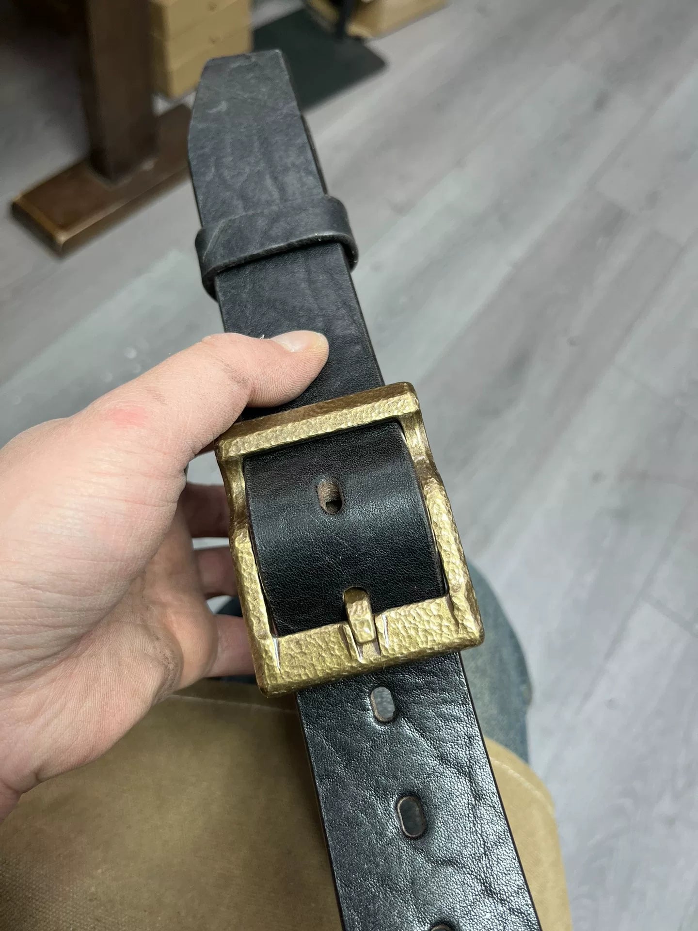 6.5mm Hand-Hammered Texture Buffalo Leather Belt — 4cm Wide