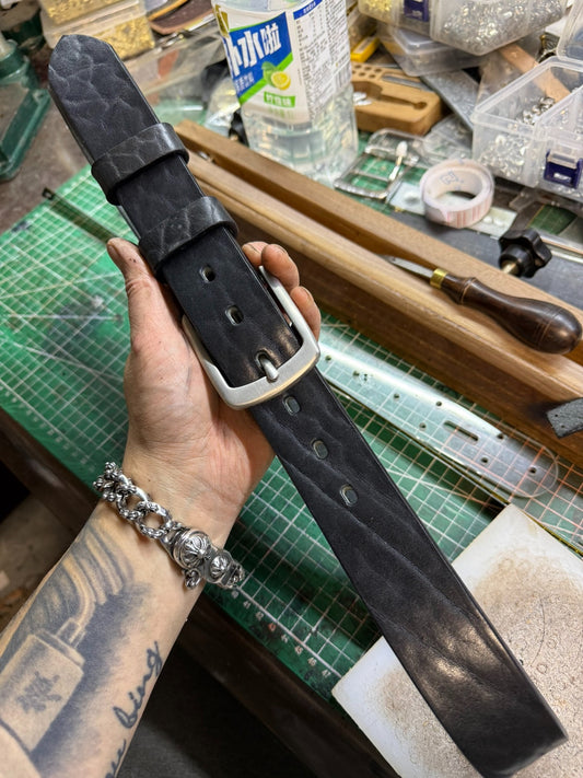 6 mm thick black bison leather handmade belt
