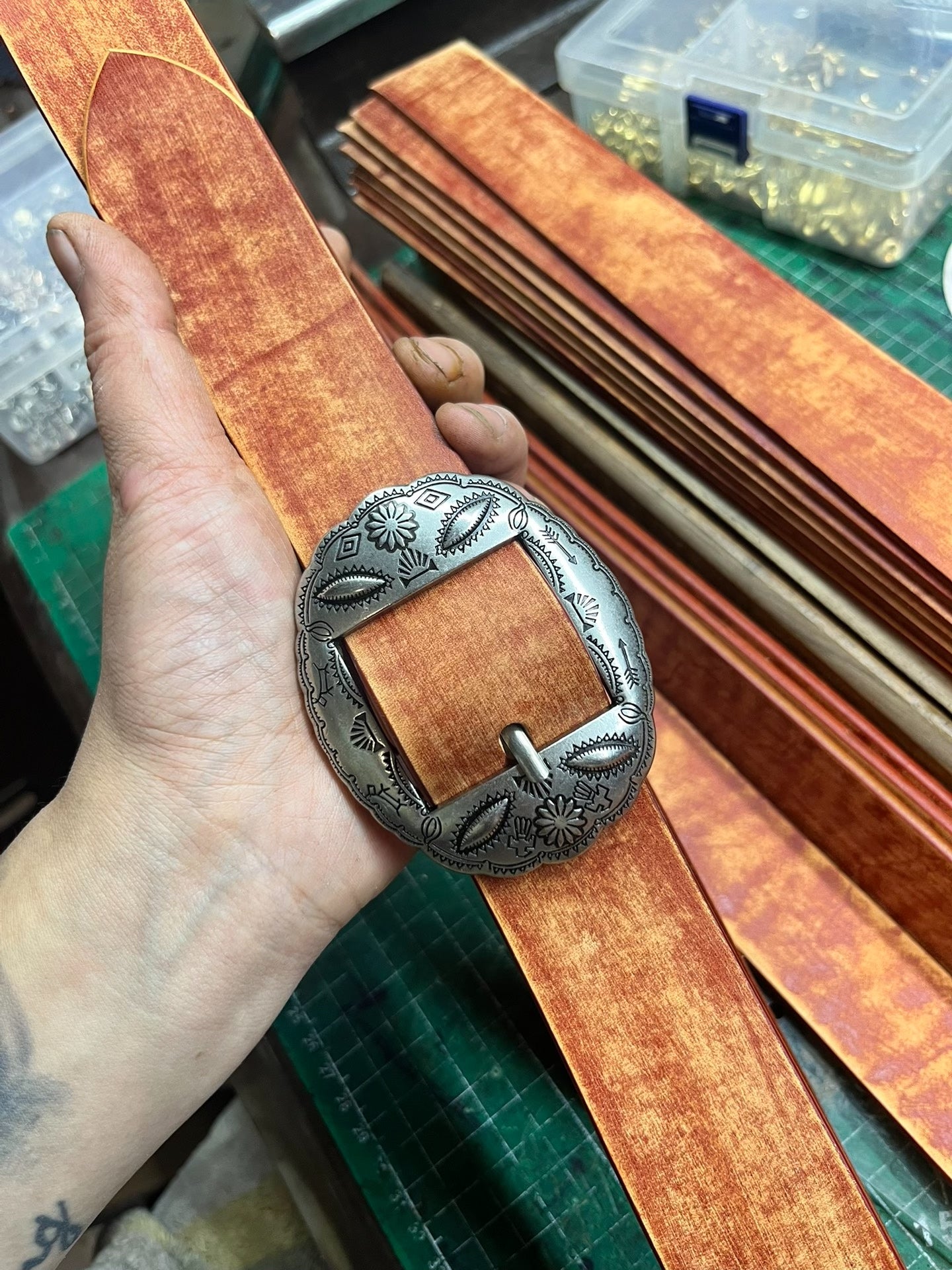 Vintage handmade cowhide leather belt on clearance
