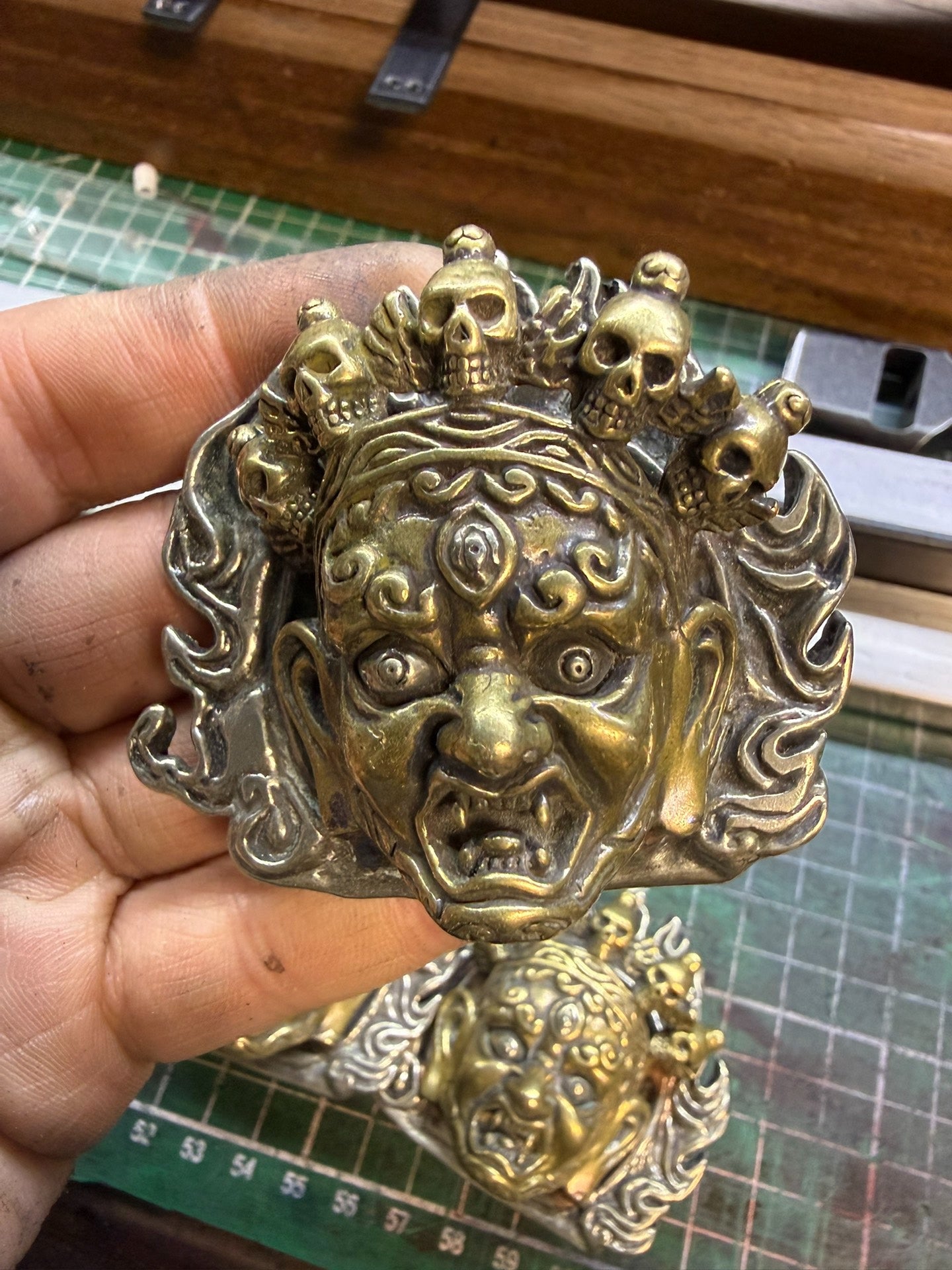 Tibetan Daikoku God of Wealth pure copper belt buckle