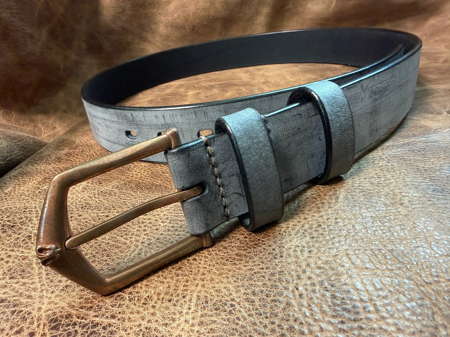 Italian matte wax horse rein leather black dyed handmade belt
