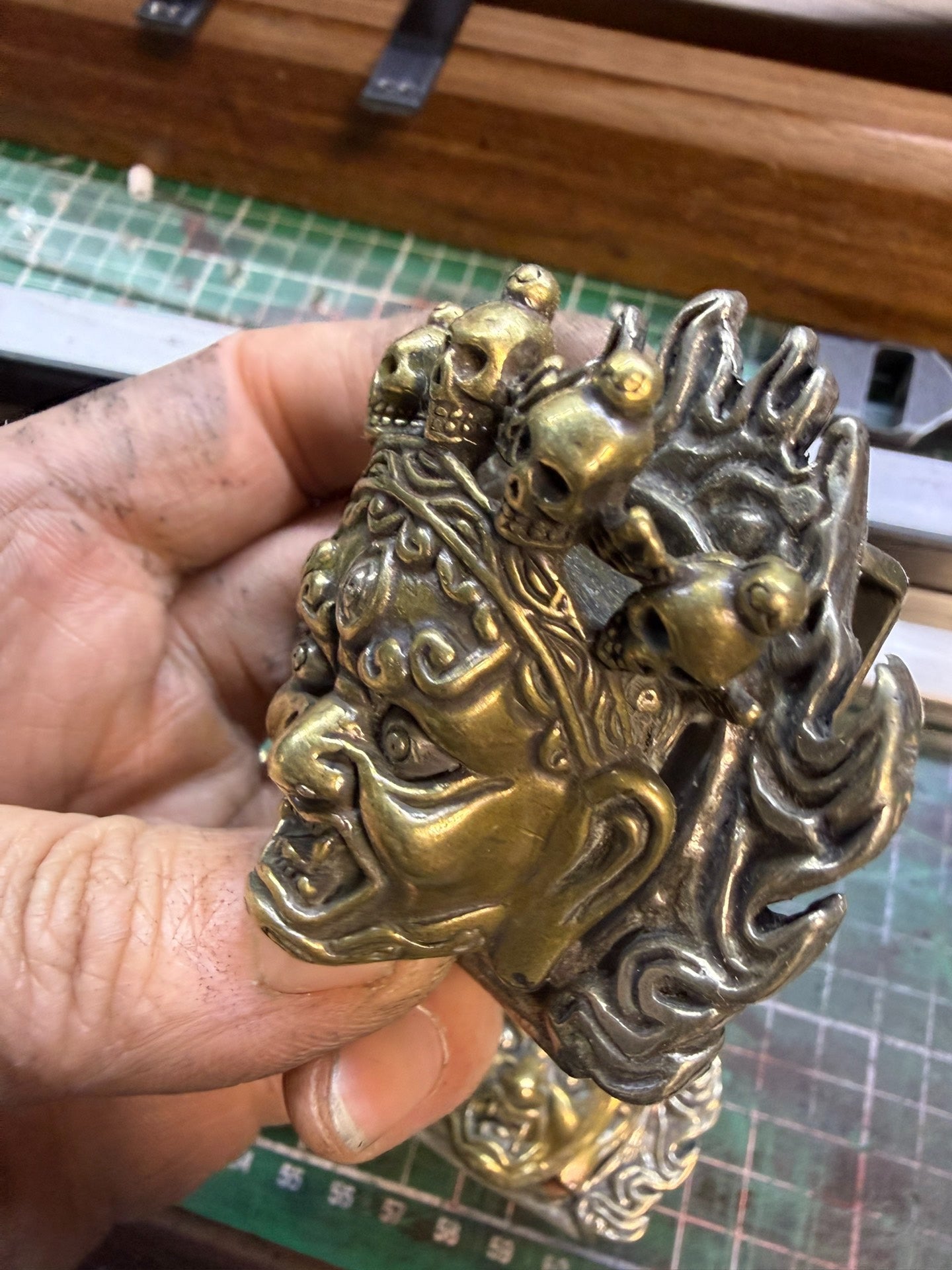 Tibetan Daikoku God of Wealth pure copper belt buckle