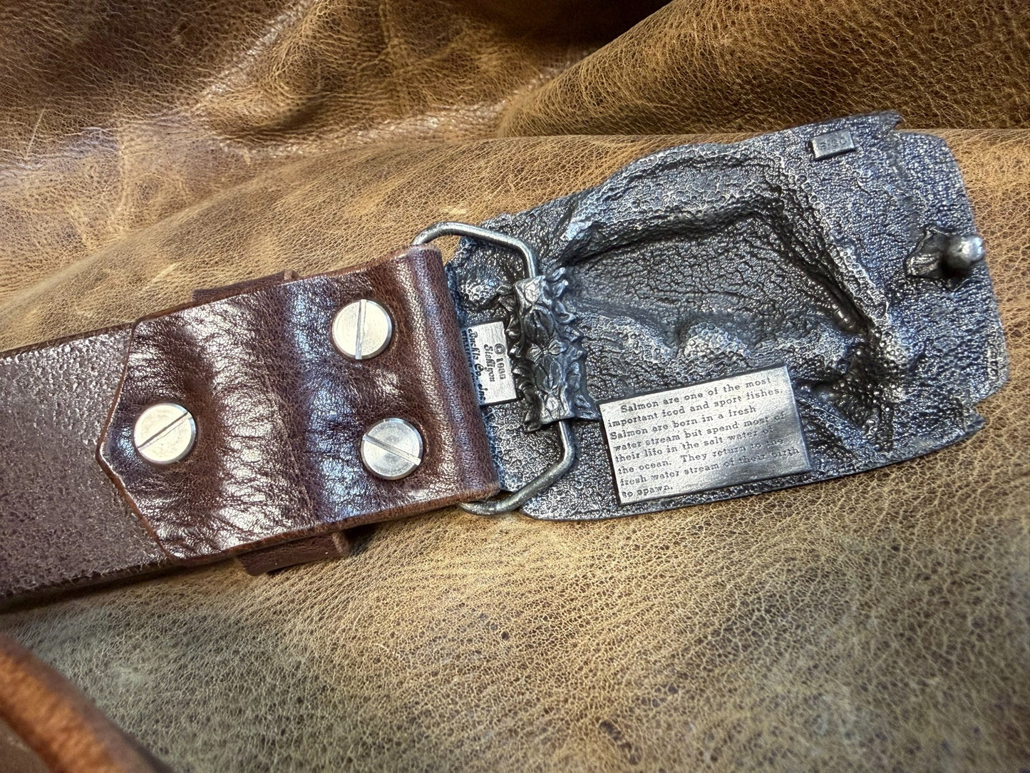 Pre-Owned Tin Plate Buckle with Coffee Buffalo Leather