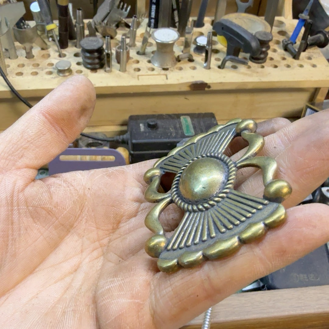 Solid brass Navajo turquoise belt buckle