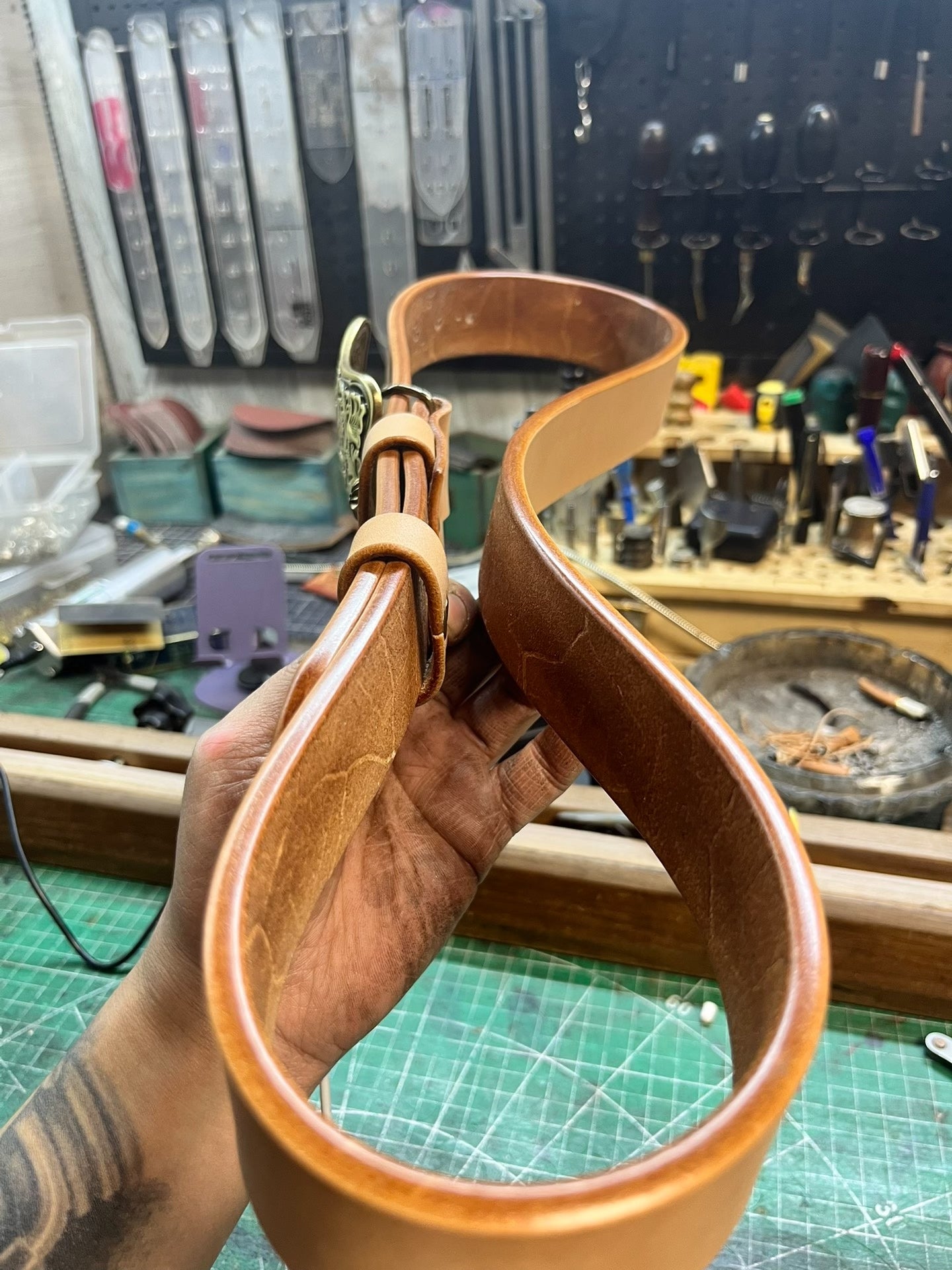 Customized American-style pure copper Tangcao buckle handmade belt,…