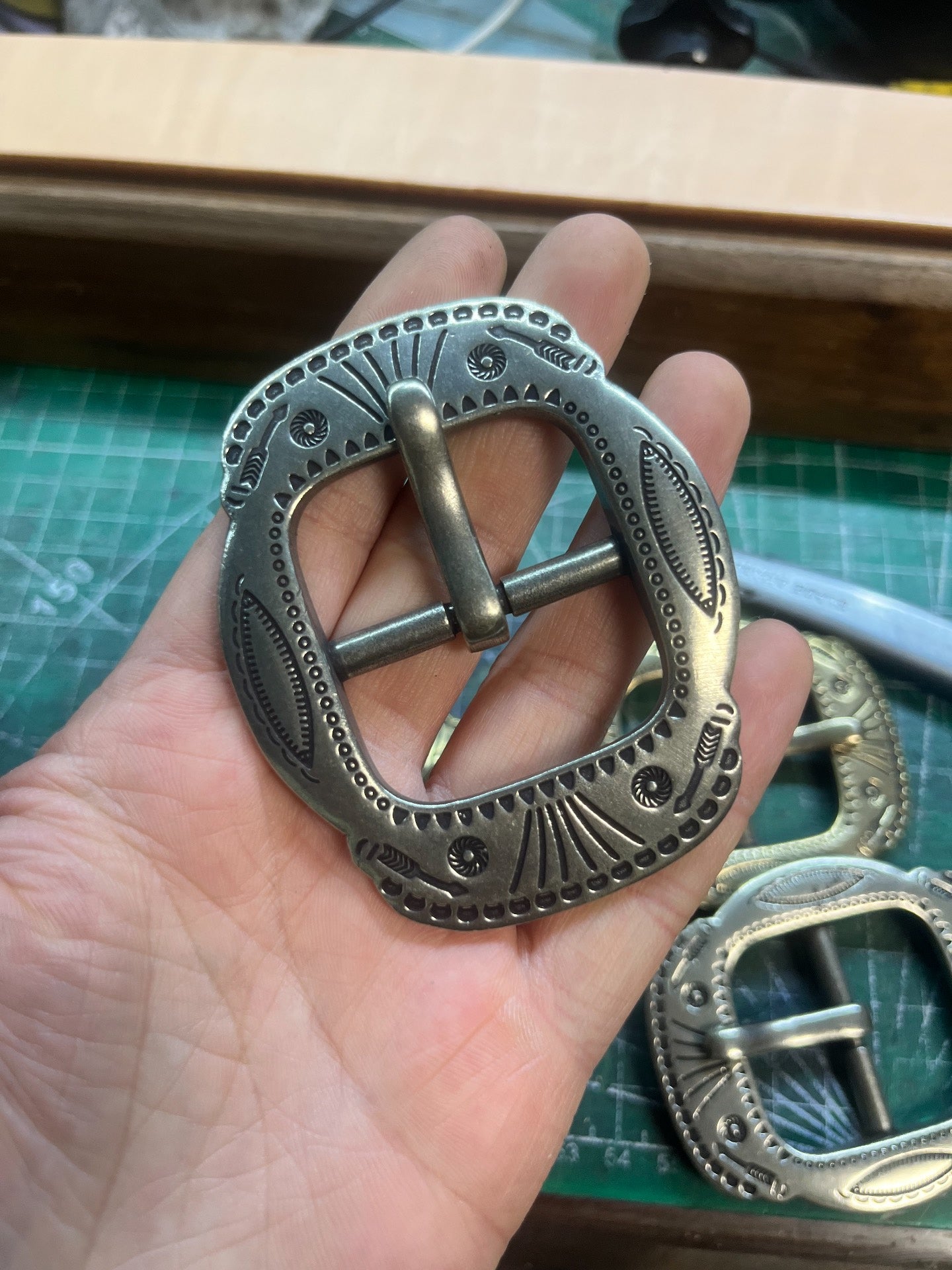 RRL Double RL Replica Belt — Solid White Bronze & Brass Vintage Buckle