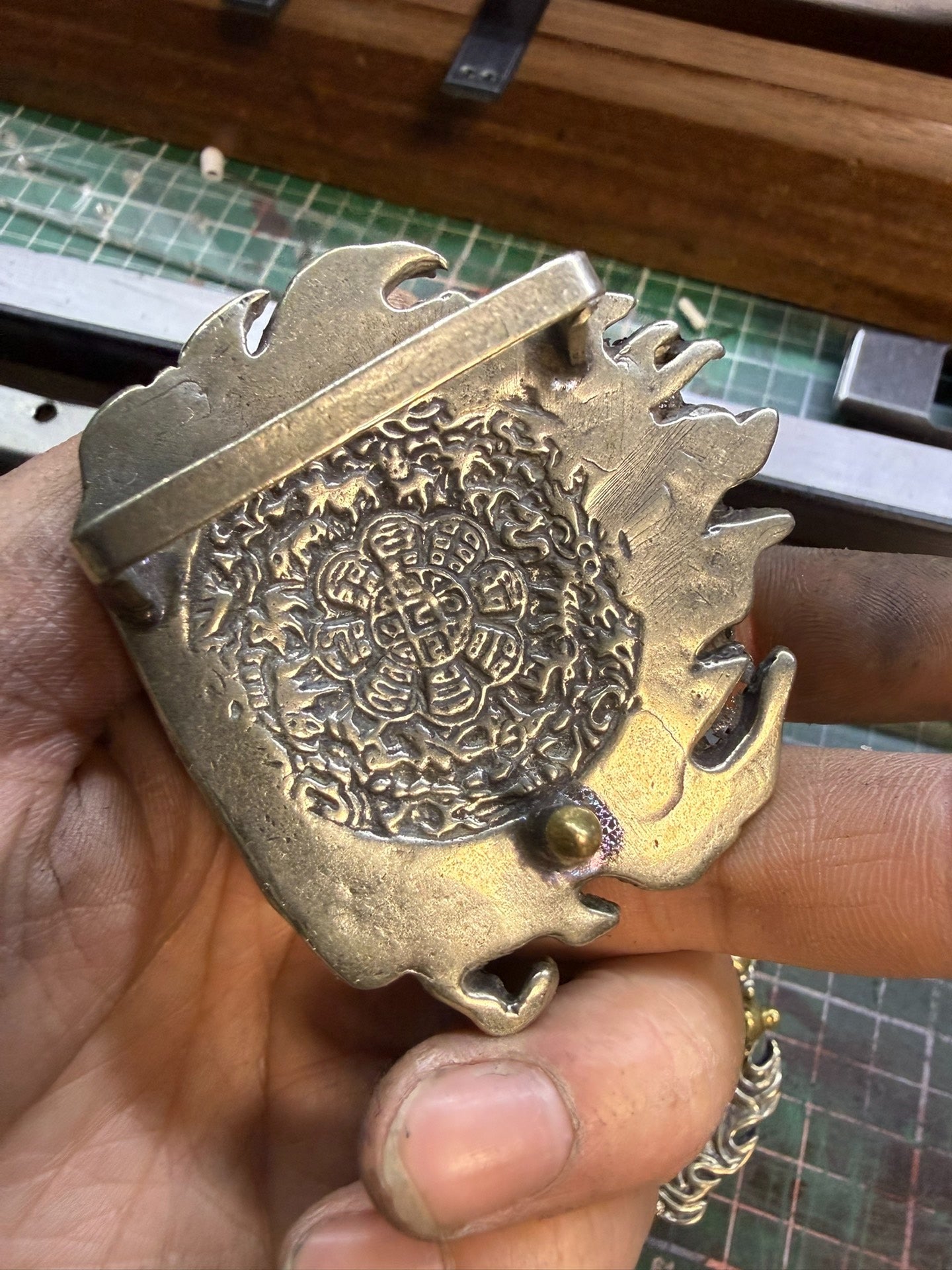 Tibetan Daikoku God of Wealth pure copper belt buckle