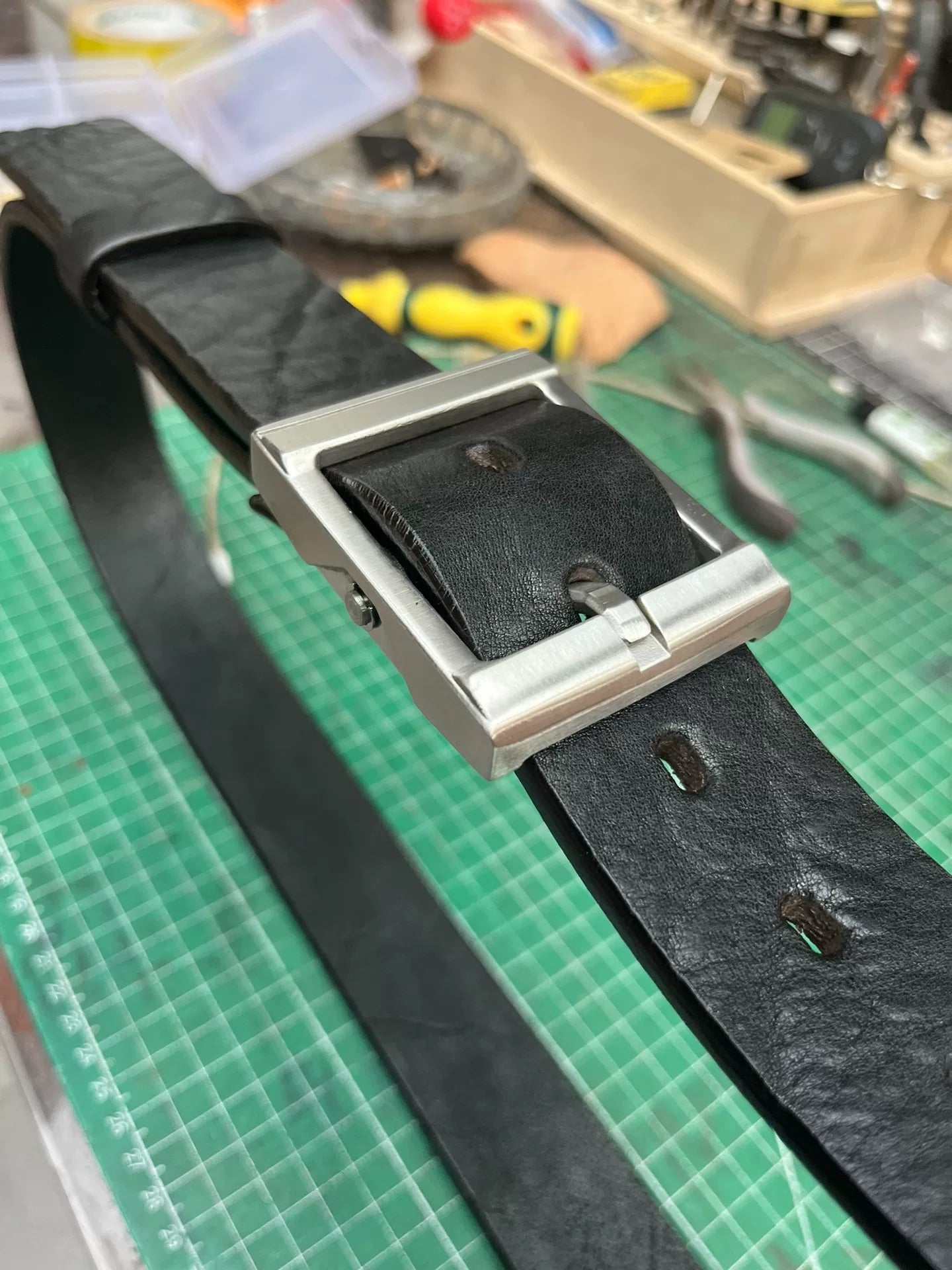 Black dyed bison leather handmade belt imported from North America