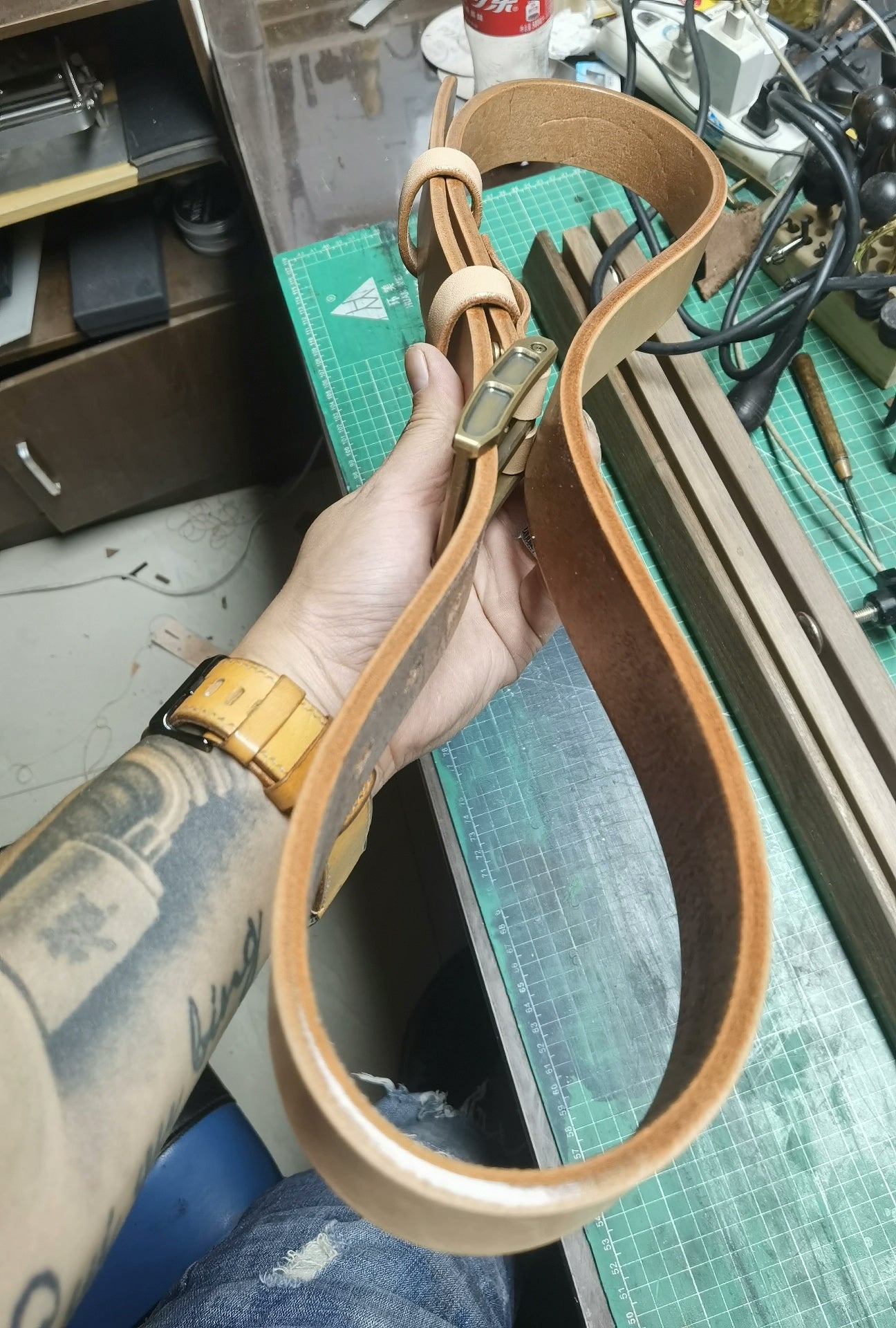 Japanese Shonan fat back leather handmade sandpaper polished edge belt