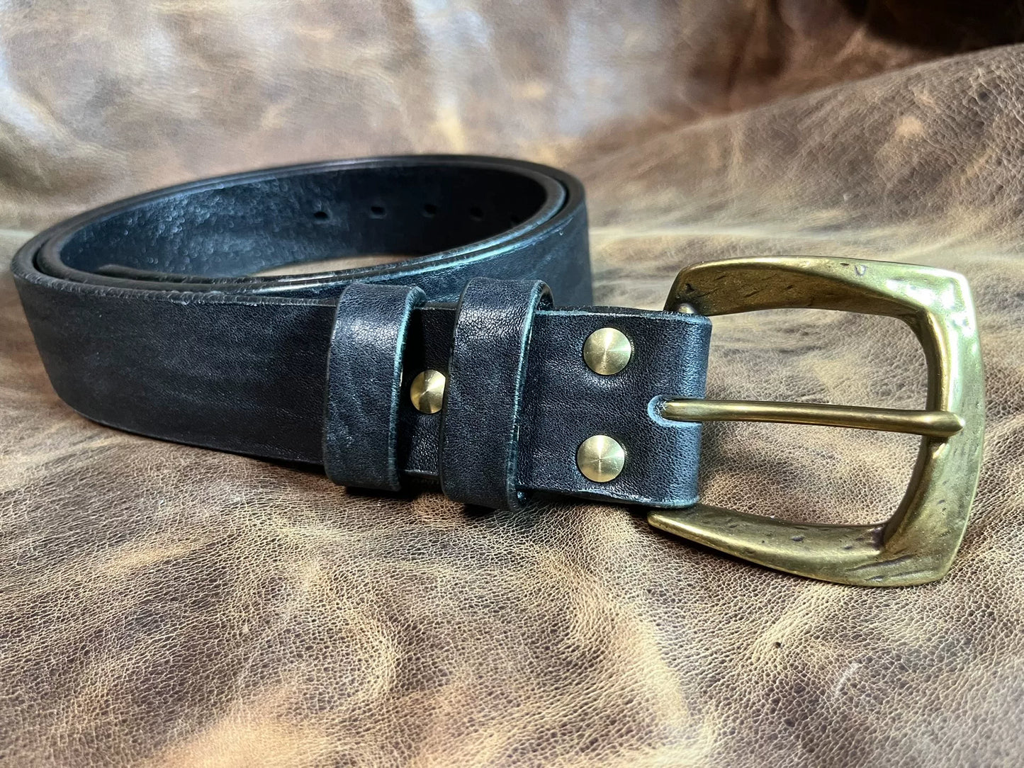 Black dyed bison leather handmade belt imported from North America