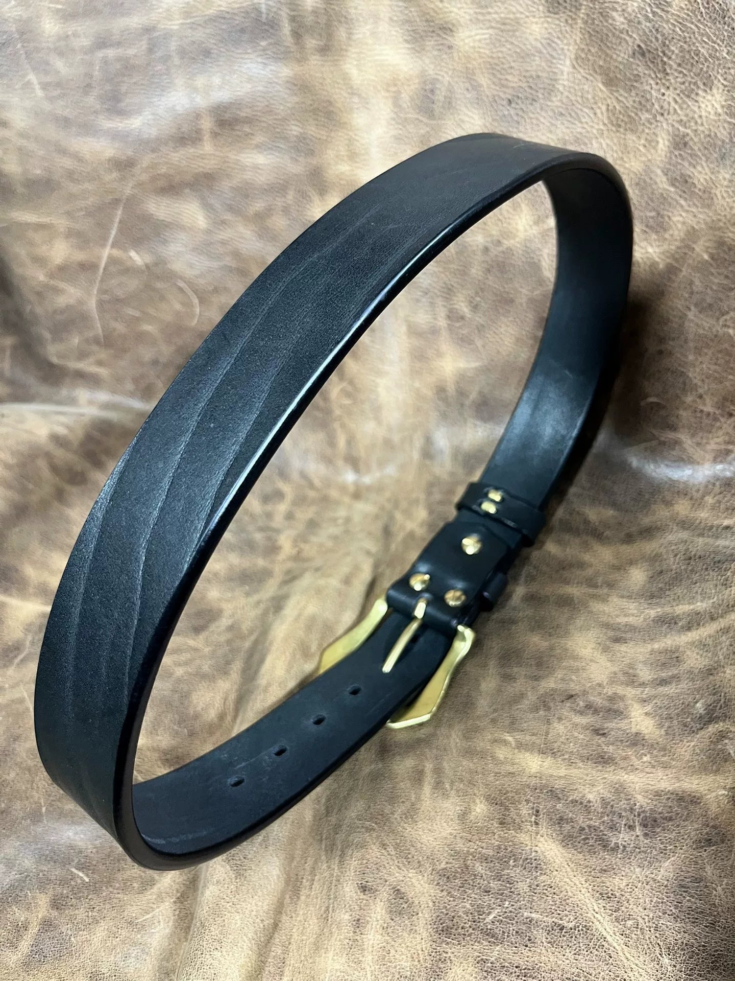 Black dyed bison leather handmade belt imported from North America