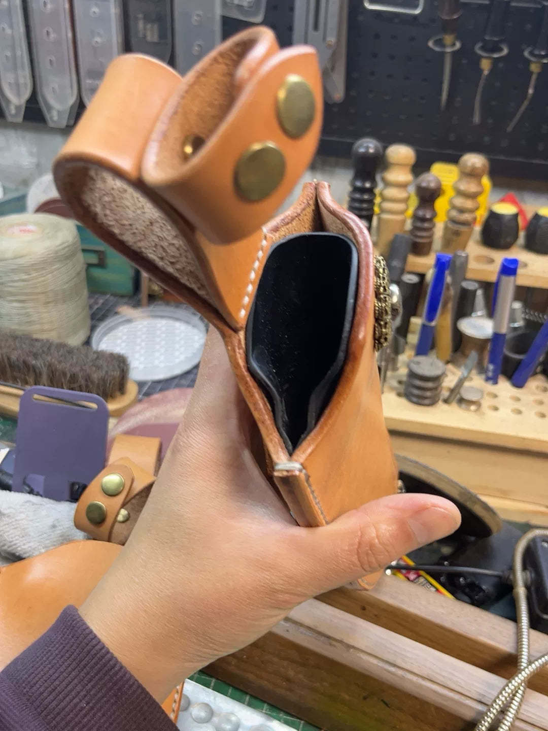 The cowhide scabbard is custom-made and handmade. The customer need…