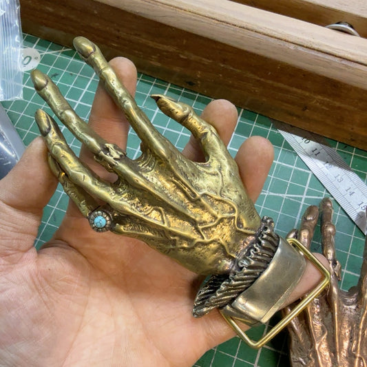 Large lengthened pure copper ghost claw belt buckle, retro style